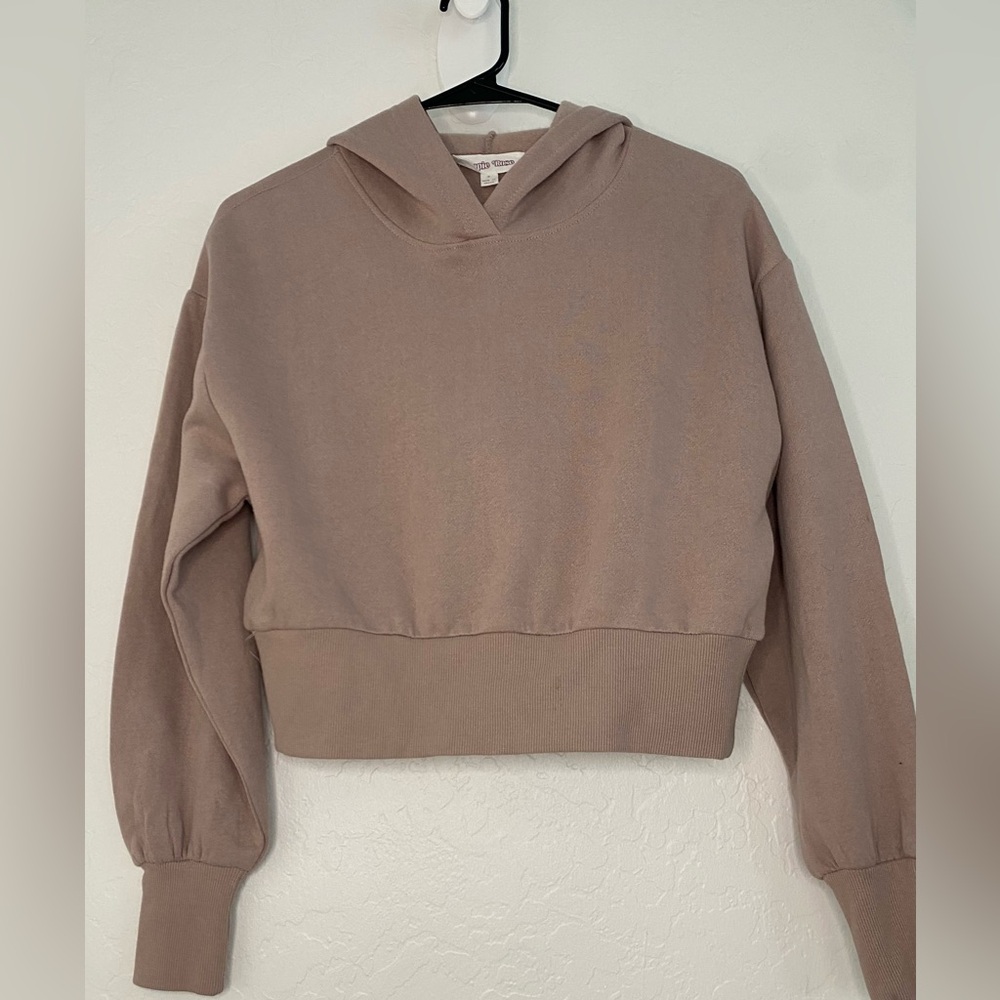 Hippie Rose Cropped Hooded Blouson Sweatshirt Women's Small Mocha Stone Casual